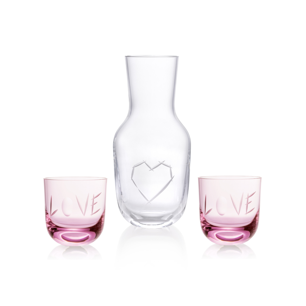 Love I Carafe 1200 ml + 2 Glass Love II 200 ml pink