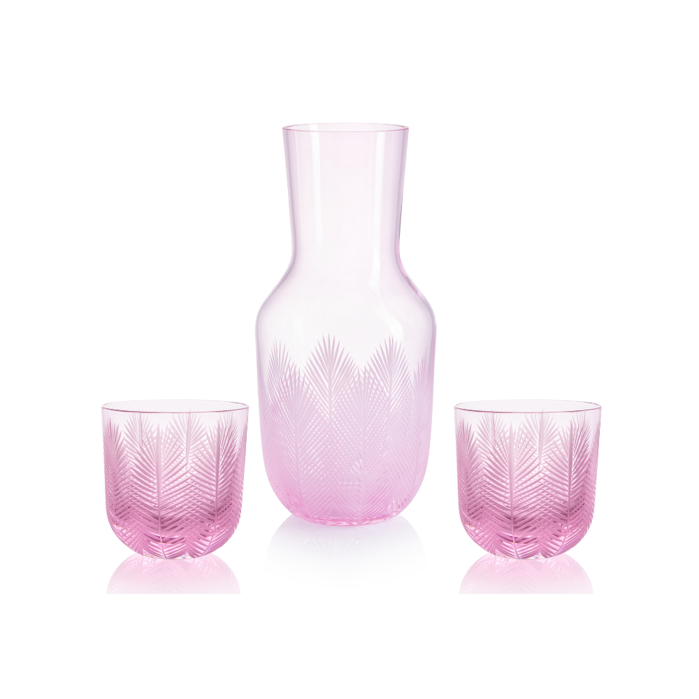 Karafa Feathers I pink 1200 ml + 2 sklenice Feathers 200 ml pink