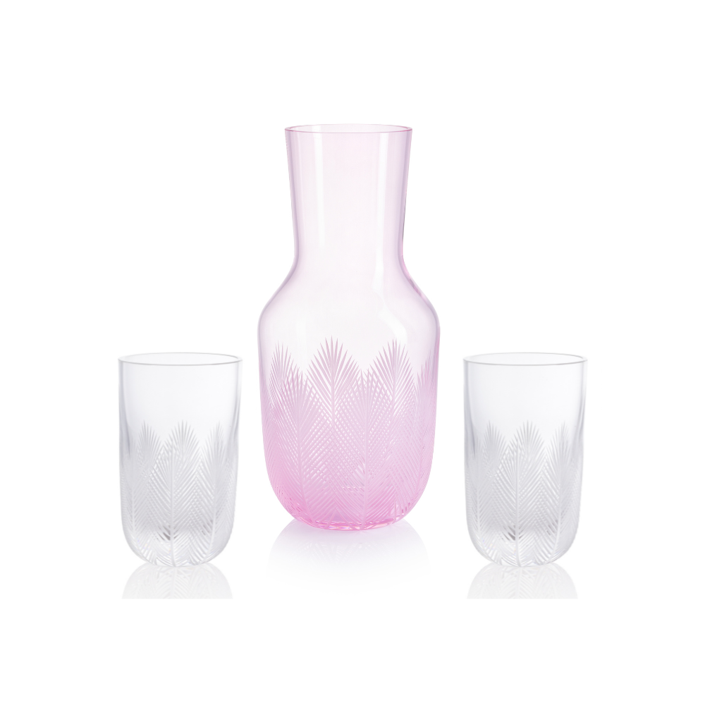 Feathers Carafe Pink 1200 ml + 2 Glasses Feathers 320 ml
