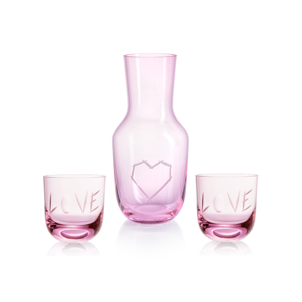 Love I Carafe Pink 1200 ml + 2 Glass Love II Pink 200 ml