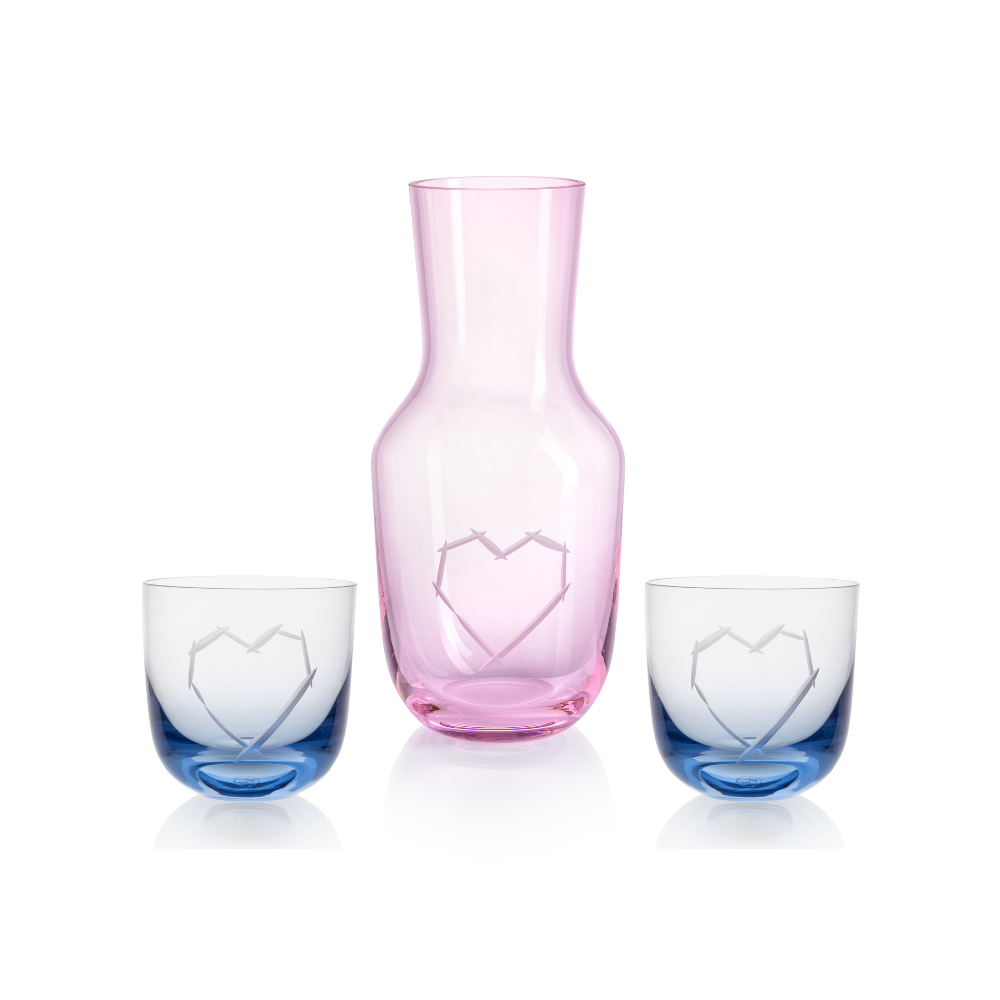 Love I Carafe Pink 1200 ml + 2 Glass Love I 200 ml Blue